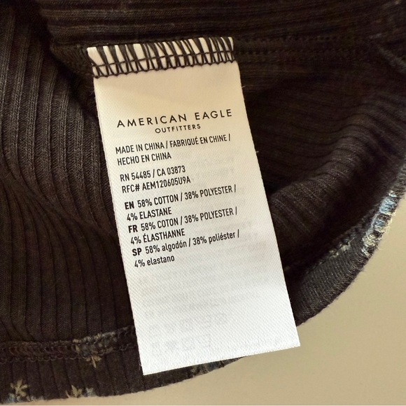 American Eagle-Long Sleeve-Floral-Shirt Dress-Button Front-Collar-Gray-Blue-XS - Picture 8 of 9